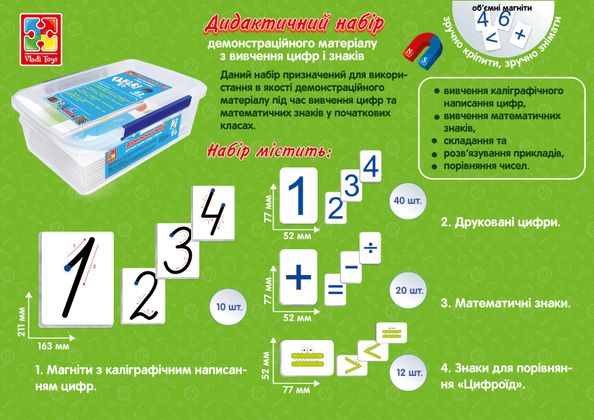 Дидактический набор демонстрационного материала по изучению цифр и знаков на магнитах 2
