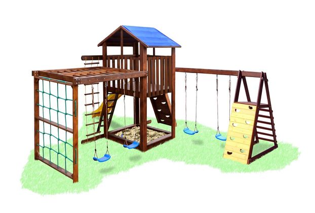 Детский игровой комплекс с рукоходом и качелями 3+2 люкс 1