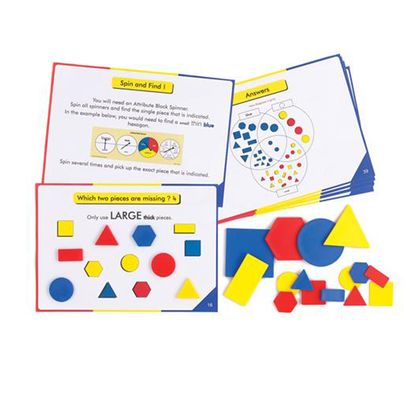 Блоки Дьєнеша "Вивчаємо кольори, фігури, розміри" з картками та спінером, 60 блоків 3