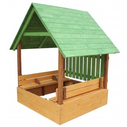 Песочница - домик с лавочками, крышей и защитным забором 1