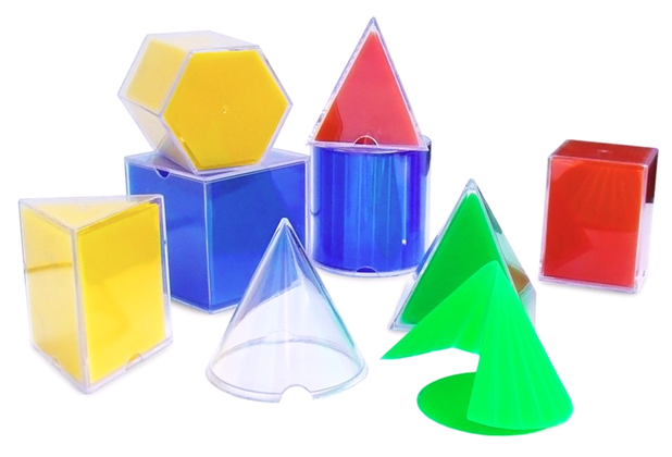 Набір прозорих геометричних фігур з кольоровими розгортками. 1